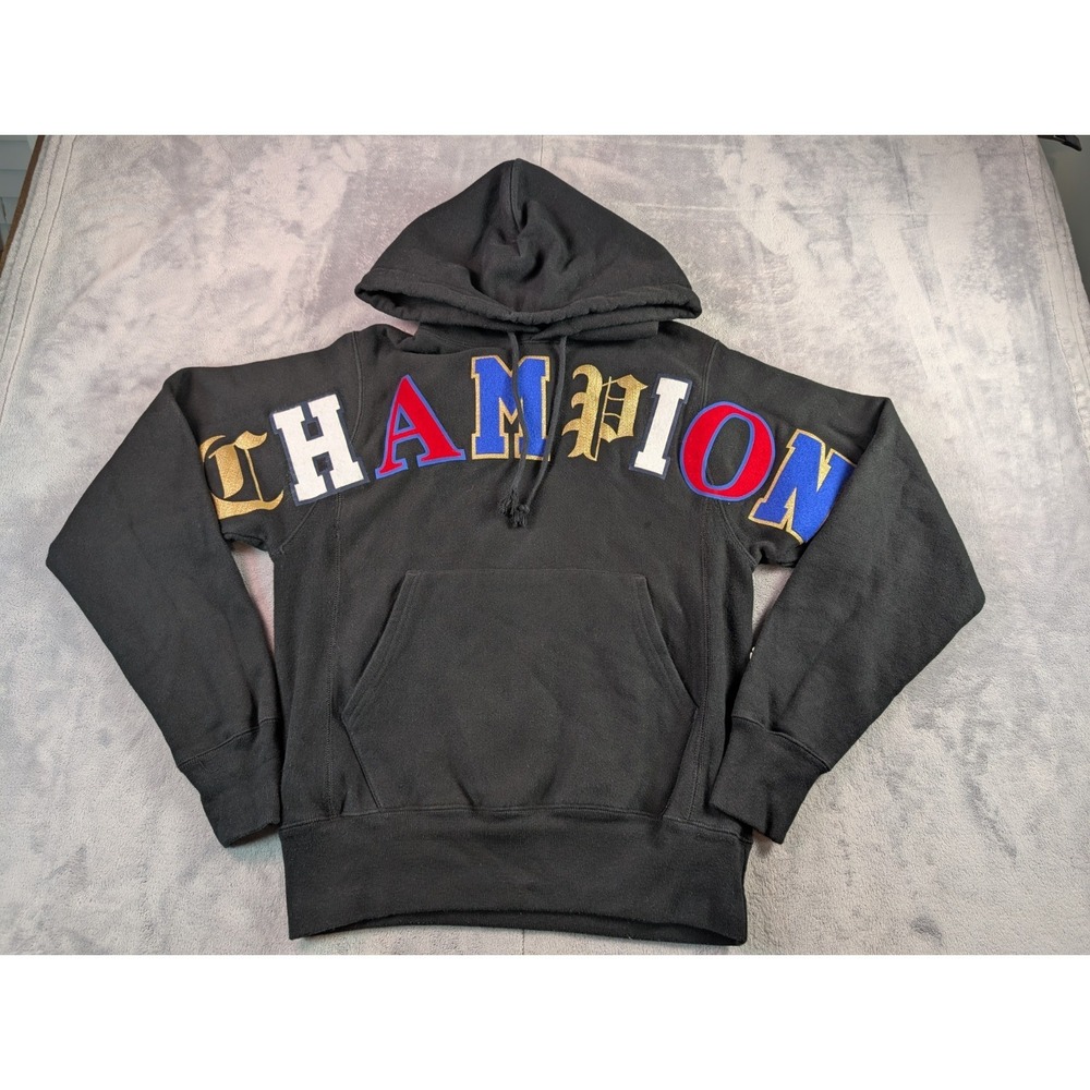 CHAMPION Reverse Weave Old English Spellout Hoodie Black Men's XS Extra Small